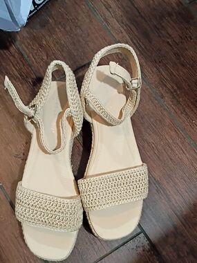 Madden Girl Cream Braided Strap Ankle Buckle Sandals
